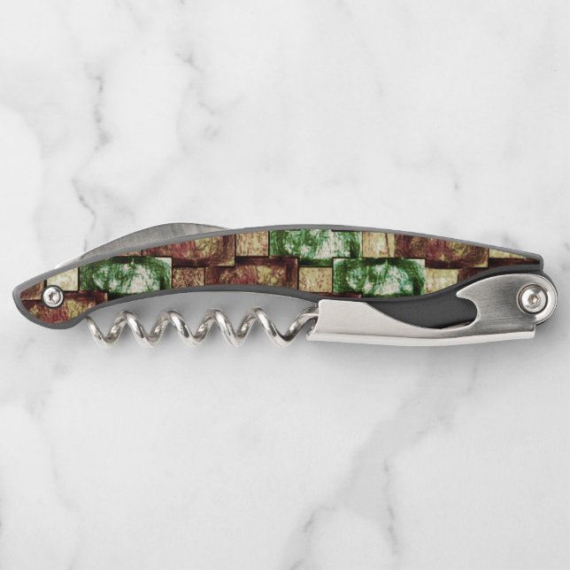 Sacacorchos Piezas rectangulares talladas y manchadas, verde m (Reverso)