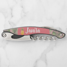 Sacacorchos Piña Acuarela Rosa Tropical Nombre Personalizado