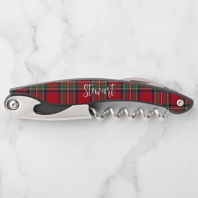 Sacacorchos Plaid Personalizado Groomsman Clan Stewart Red Tar (Anverso)