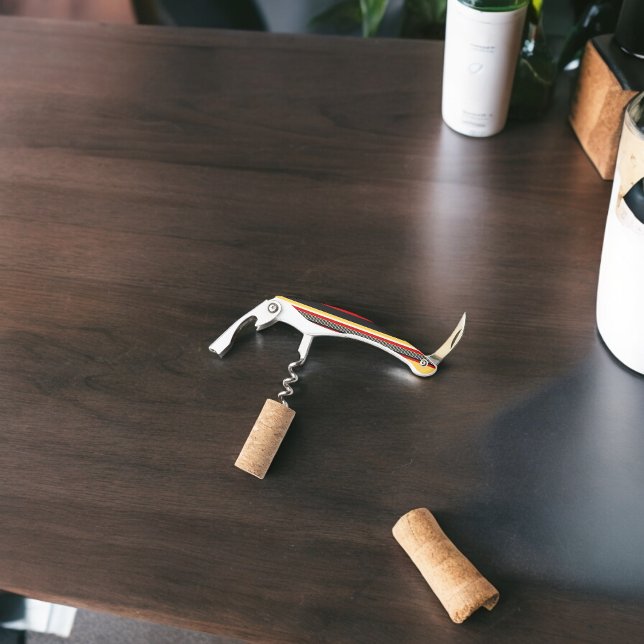 Sacacorchos Rayas amarillas, negras y rojas (Corkscrew Bottle Opener)