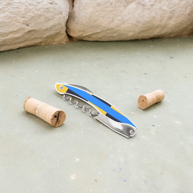 Sacacorchos Rayas azules amarillas (Corkscrew Bottle Opener)