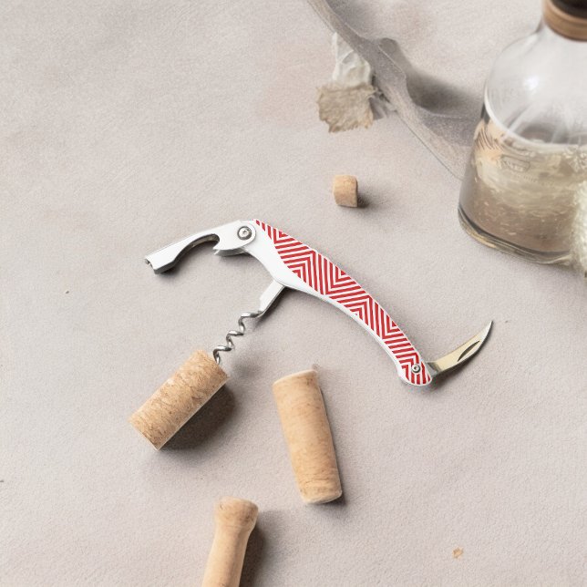 Sacacorchos Rayas diagonales rojas blancas (Corkscrew Bottle Opener)