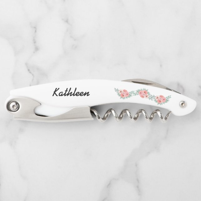 Sacacorchos Regalo personalizado de flores rosadas para dama d (Anverso)
