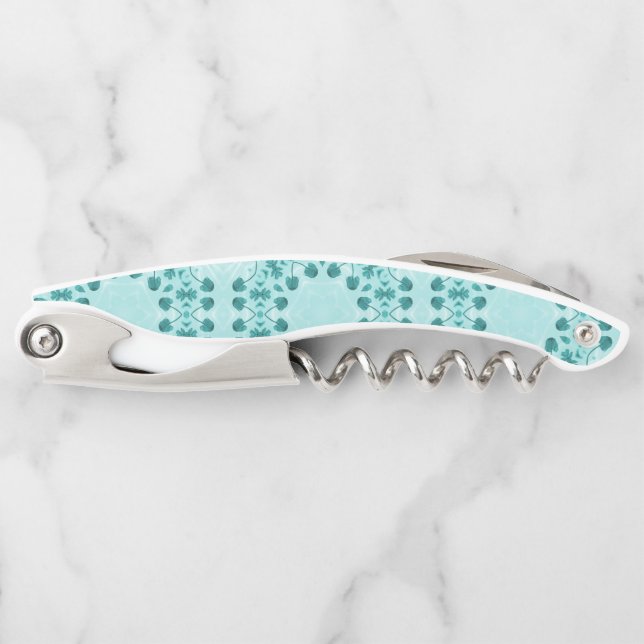 Sacacorchos Resumen floral azul verde azulado (Anverso)