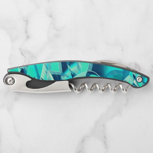 Sacacorchos Rutas cian con lloviznas sobre fondo acuamarino (Anverso)