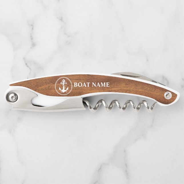 Sacacorchos Su nombre de barco Classic Rope & Anchor Wood Styl (Anverso)