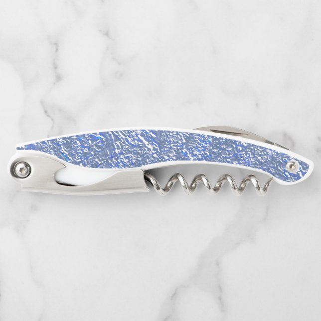 Sacacorchos Textura rústica azul con efecto plateado (Anverso)