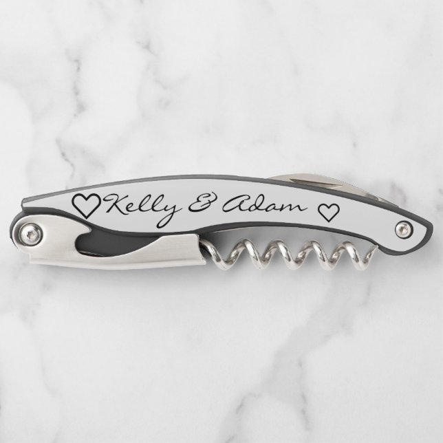 Sacacorchos Tornillo de corcho negro blanco de pareja boda (Anverso)