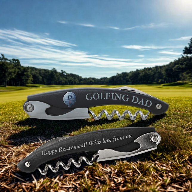 Sacacorchos Tornillo de golf monograma de Waiter (Just add your initial/golf ball number and a short message)