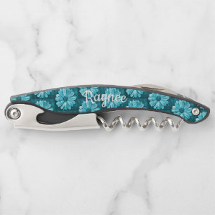 Sacacorchos Tornillo floral azul personalizado