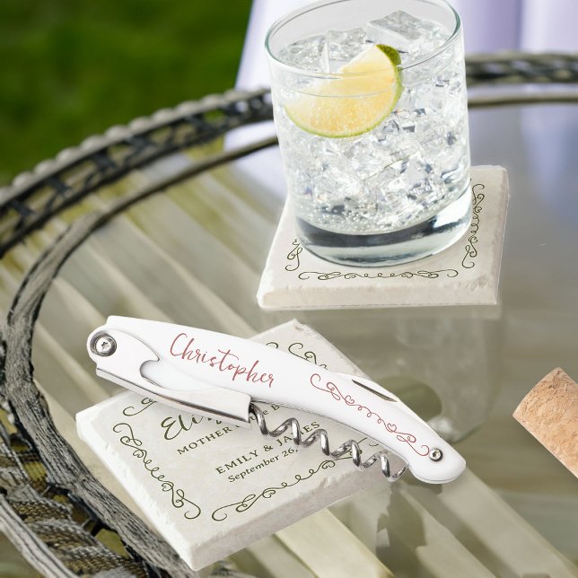 Sacacorchos Whimsical Swirly Doodle Cualquier Fiesta de Boda d (Corkscrew bar gift - customize to any color and for anyone in your wedding party)