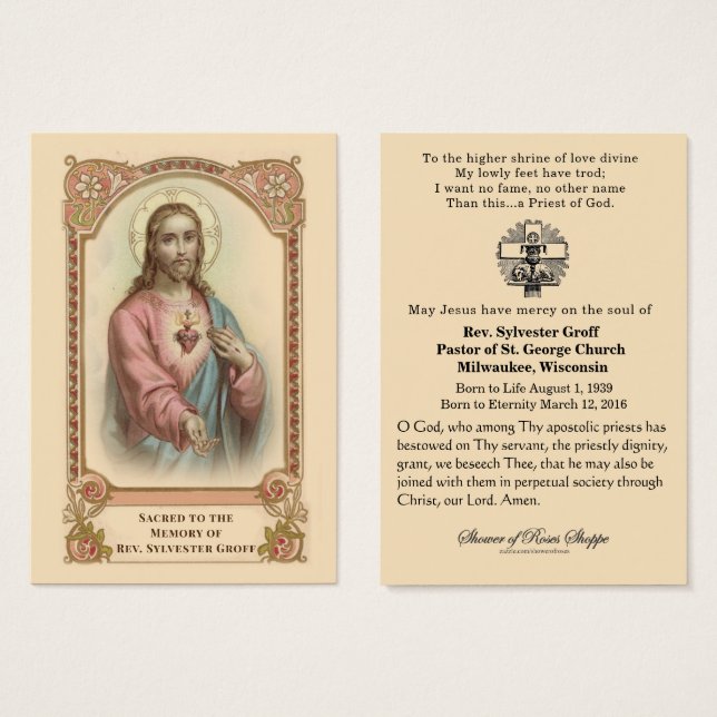 Sacerdote católico Jesús Funeral Memorial Tarjeta  (Anverso y reverso)
