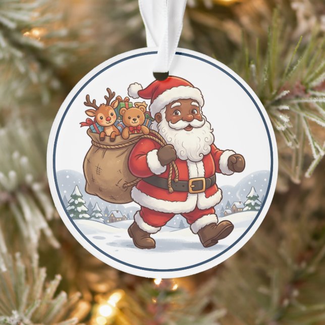 Sack Claus de Navidad negro Ornamento Reno (Árbol)
