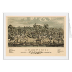 Sacramento, mapa panorámico de CA - 1850