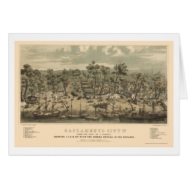 Sacramento, mapa panorámico de CA - 1850 (Anverso (Horizontal))