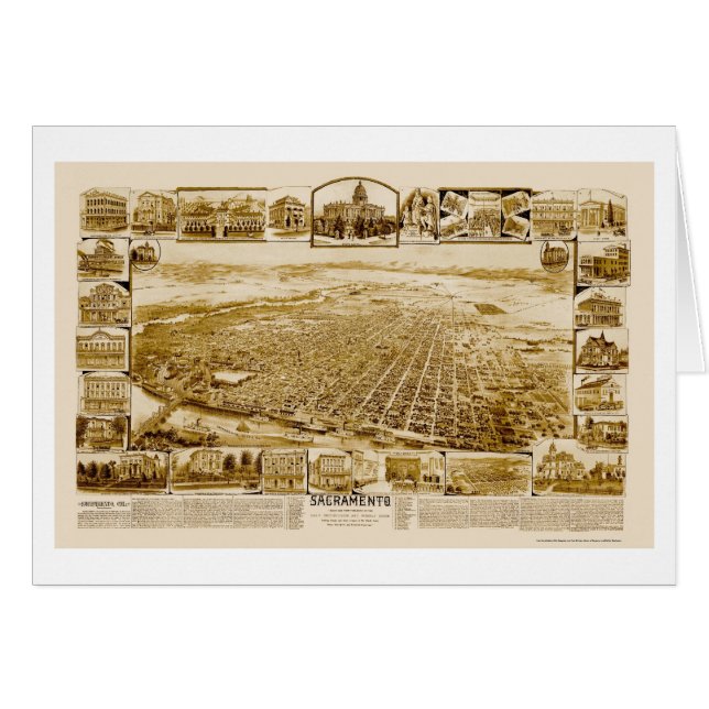 Sacramento, mapa panorámico de CA - 1890's (Anverso (Horizontal))
