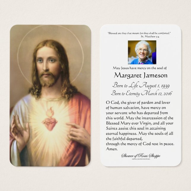 Sacred Heart Jesus Catholic Funeral Holy Card - (Anverso y reverso)