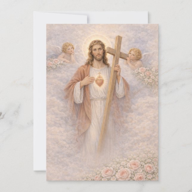 Sacred Heart of Jesus Cross Floral Angels (Anverso)