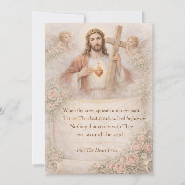 Sacred Heart of Jesus Cross Quote Floral Design (Anverso)