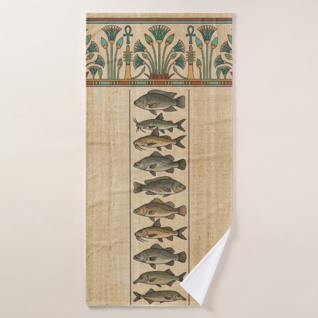 Sacred Nile Fish & Lotus Ancient Egyptian (Toalla de baño)