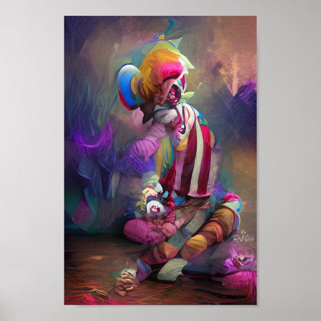 SAD CLOWN fantasía arte ilustracion poster (Frente)