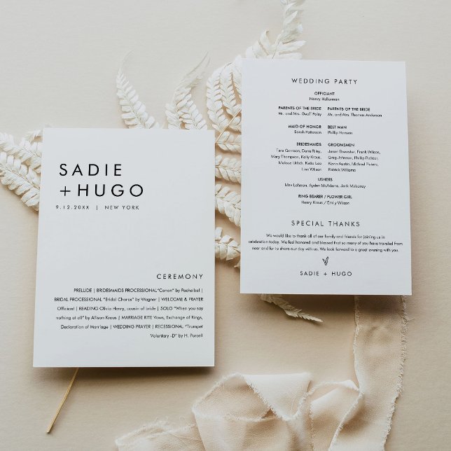 SADIE Modern Minimal Wedding Program Tarjeta plana (Subido por el creador)