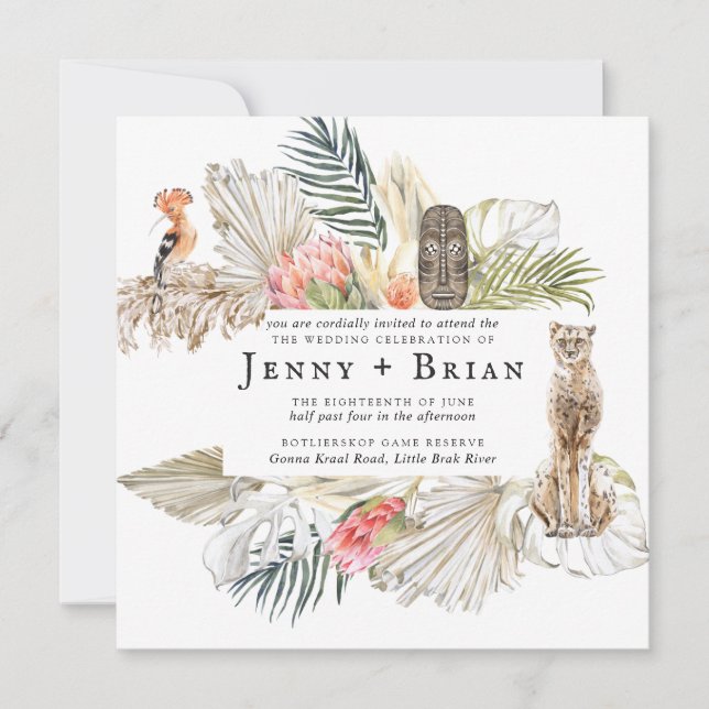 Safari Africano Encantado | Boda Botánica Boho (Anverso)