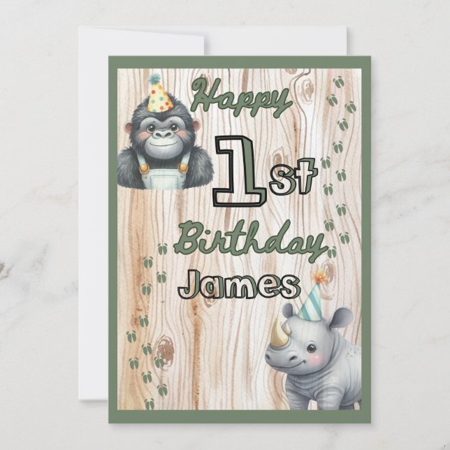 Safari Animal Gorilla Rhino Cumpleaños (Anverso)