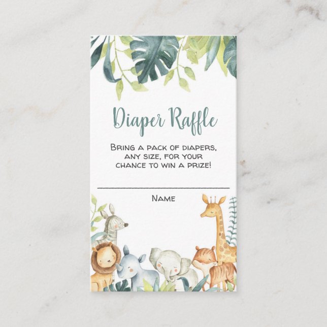 Safari animales tarjetas de rifa de pañales para l (Anverso)
