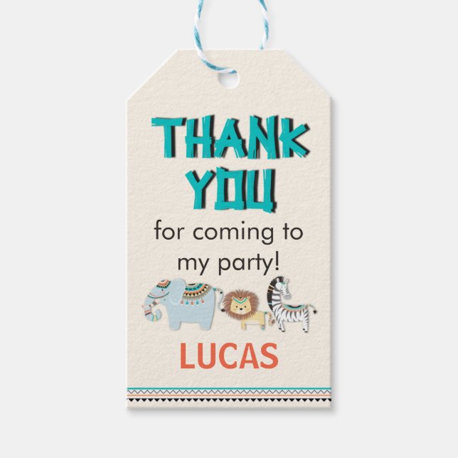 Safari Animals Cumpleaños etiqueta de agradecimien (Anverso)