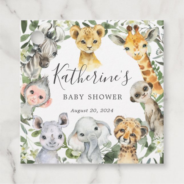 Safari Animals Etiqueta de Baby Shower Favor (Anverso)