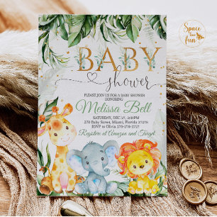 Safari Baby Ducha Invitación Niño Oro Joven Salvaj
