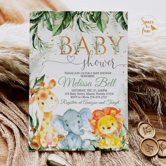 Safari Baby Ducha Invitación Niño Oro Joven Salvaj (Subido por el creador)
