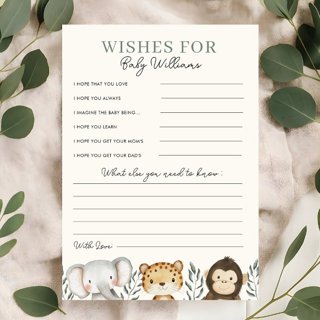 Safari Baby Shower quiere tarjeta de juego para be (safari wisehs for baby game card)