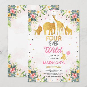 Safari cuatro invitaciones de cumpleaños salvajes