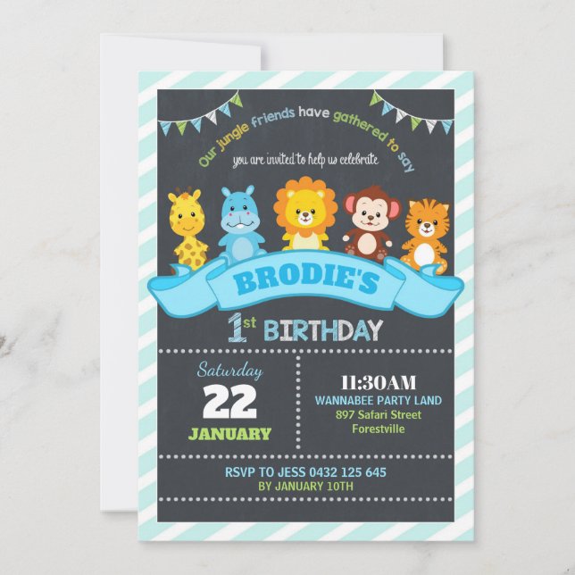 Safari de animales de la jungla Niño Invitaciones  (Anverso)