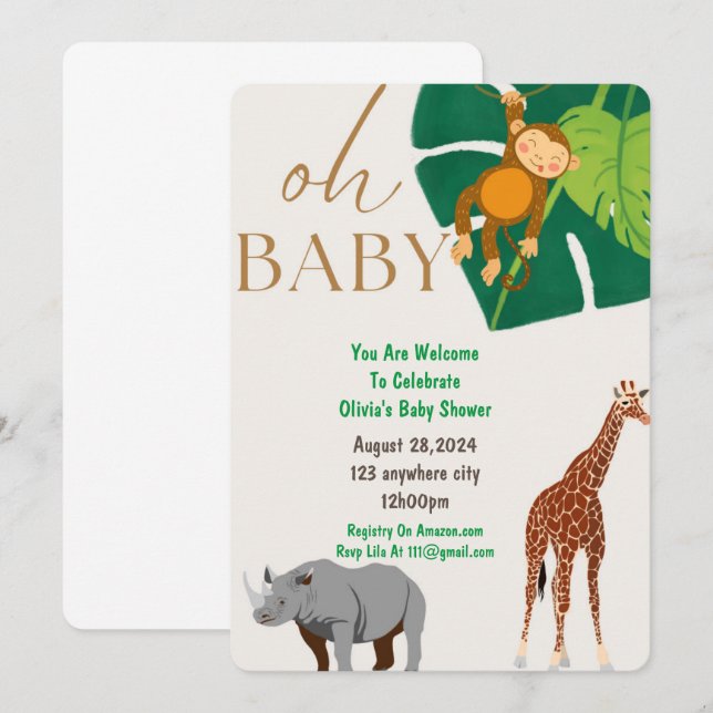 safari de invitación a la ducha de bebé (Anverso / Reverso)