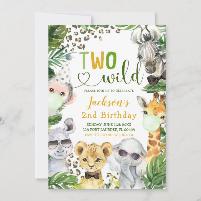 Safari Dos Invitación de Cumpleaños de Chico Salva (Anverso)