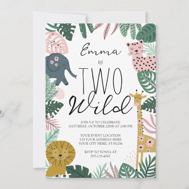 Safari dos invitaciones salvajes, cumpleaños de la (Anverso)