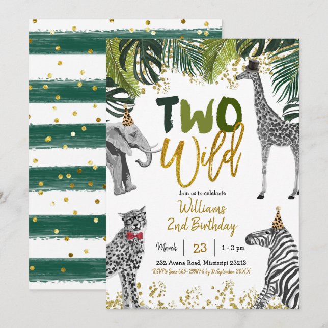 Safari Dos Invitaciones Salvajes de Cumpleaños (Anverso / Reverso)