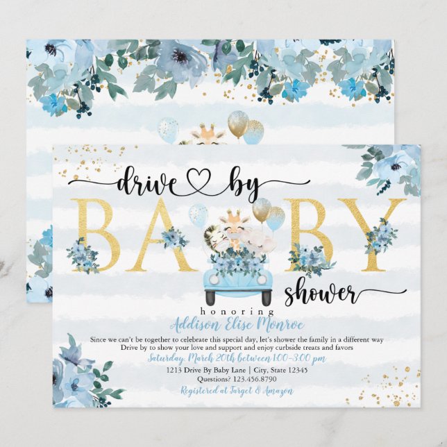 Safari Drive by Baby Boy Shower Invitación (Anverso / Reverso)
