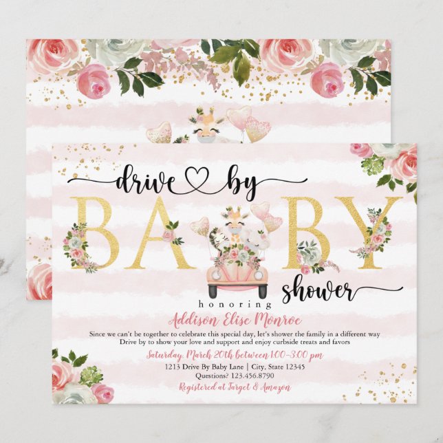 Safari Drive by Baby Girl Shower Invitación (Anverso / Reverso)