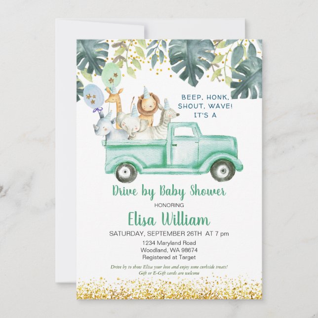 Safari Drive by Baby Shower Invitación (Anverso)