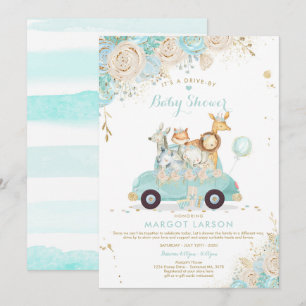 Safari Drive Por Baby Shower Invitación Mint Flora
