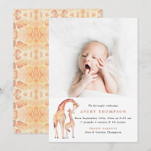 Safari Giraffe Bebé Foto Anuncios de nacimiento