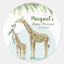 Safari Giraffe Green Leaf Baby Round Pegatina
