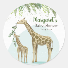 Safari Giraffe Green Leaf Baby Round Pegatina