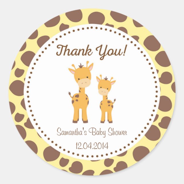 Safari Giraffe Pegatina de Baby Shower (Anverso)