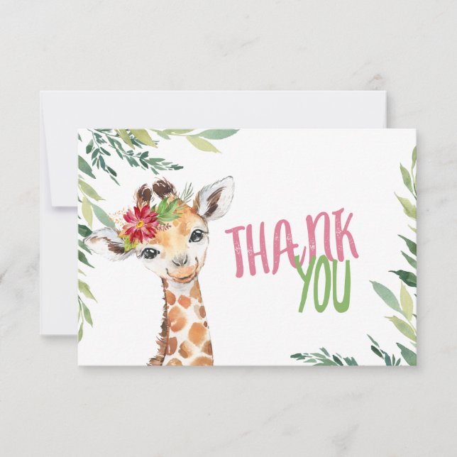 Safari Giraffe Pink Gracias Tarjeta De Nota (Anverso)