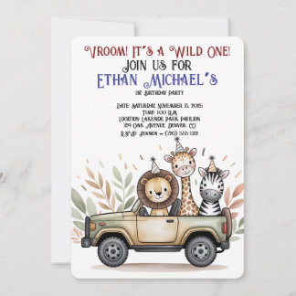 Safari Jeep Wild Invitación de primer cumpleaños
